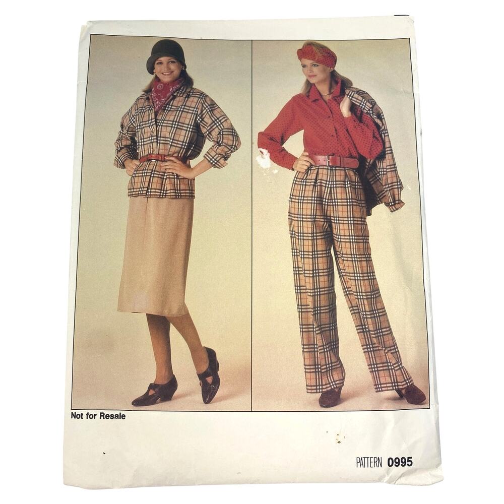 Vtg 80s Vogue 0995 Suit Sew Pattern Sz 8-12 Blazer Blouse Skirt Pants OOP UC FF